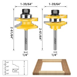 JGZUI 3 PCS 1/4" Shank Raised Panel Cabinet Door Making Router Bits, Cabinet Door Router Bit Set, Tongue and Groove Router Bit Set, Cabinet Making Tools (Tenon Cutter Diameter: 1-5/8")