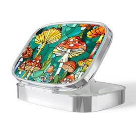 Pill Box, Small Pill Case for Purse & Pocket, Metal Decorative Pill Container, Cute Mini Portable Pill Holder to Hold Supplements, Vitamins, Fish Oil, BPA-Free(Forest Mushroom)