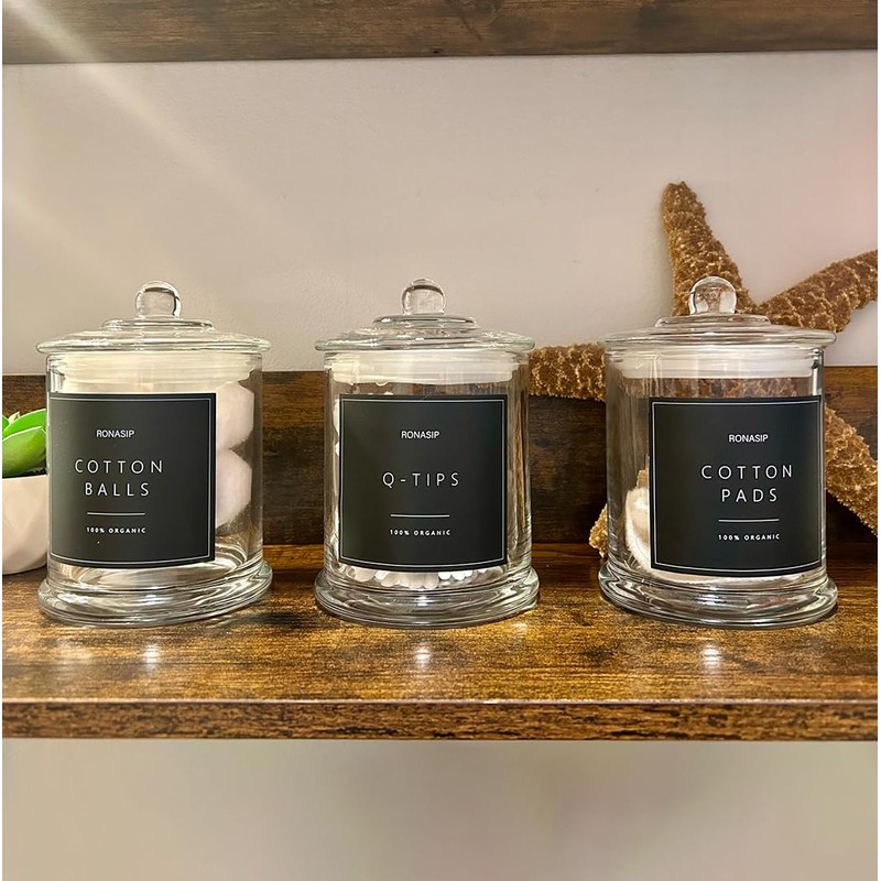 Ronasip 3pcs Farmhouse Apothecary Jars with Lids - 16 Oz