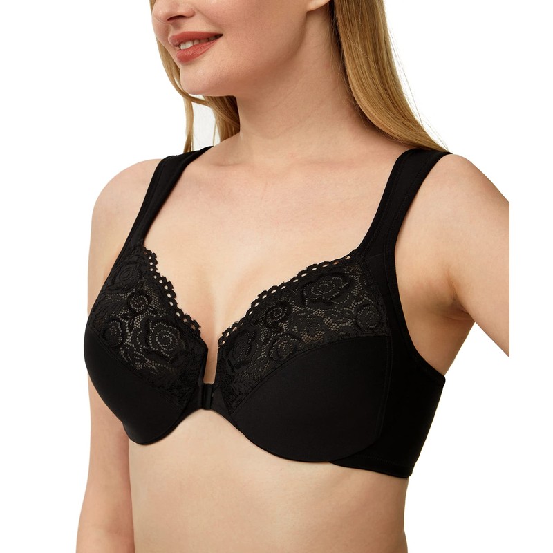 Lemorosy Women's Full Cup Unpadded Underwired Bra, Front Closure Bra,