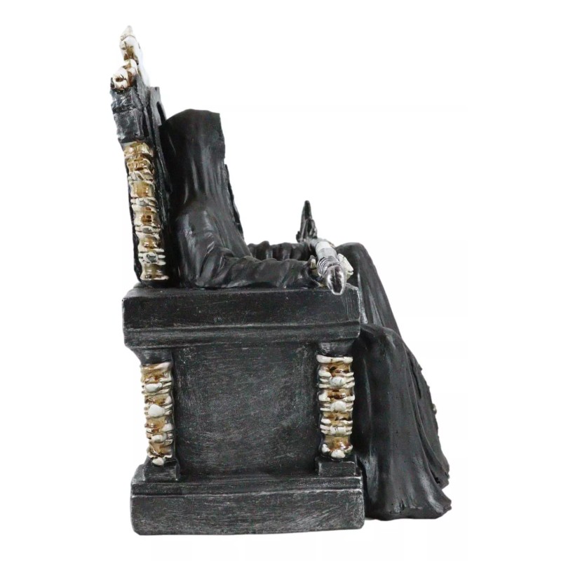 Black Holy Death Grim Reaper Sitting On Skeleton Skull Throne