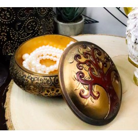 Ebros Sacred Tree of Life Yggdrasil Scroll Art Round Jewelry Box Figurine