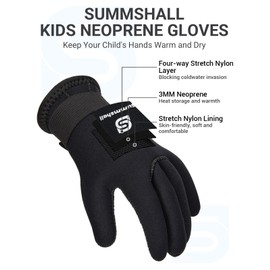 Summshall Neoprenhandschuhe Kinder, 3MM Thermal Anti-Rutsch Neopren Handschuhe UV50+ Warmhalten für Tauchen Kajakfahren Schnorcheln Wassersport
