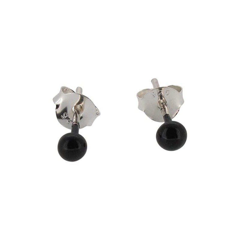 Touch Jewellery 925 Sterling Silver Ball Stud with Black Enamel