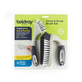 Beldray Grout & Scrub Brush Set - Stiff Bristles with Integrated Scraper, Non-Slip Rubber Handles, Large Scrubbing Brush for Tiles/Bathrooms, Slim Grout Scraper, Kitchen Cleaning, Stovetops