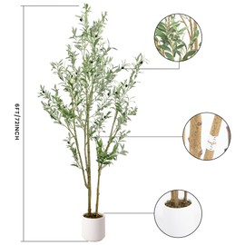 MCTYBB Artificial Fake Olive Tree 6FT Tall 1Pack with White Planter Faux Silk Olive Tree for Home Living Room Office Decor Faux Artificial Plants Indoor with Fruit & Free Moss