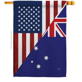 Breeze Decor - US Australia Friendship Flags of The World - Everyday Impressions Decorative Vertical House Flag 28" x 40" Printed in USA