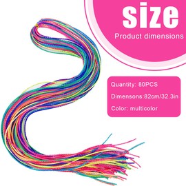 Pack of 80 Hair Strands for Braiding, Braiding Aid Hair, Hair Braids, Colourful Hair Wrap Cord, Various Gradient Colours, Hair Rope Band, Rainbow Braid Hair Scrunchie, DIY Ponytail Braids