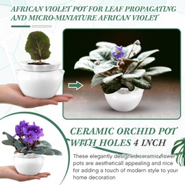 Sunnychicc 4 Set 4 Inch African Violet Pots Self Watering White Ceramic Planter Highly Absorbent Inner Planter Pot for Indoor Plants Plant Lovers Ideal Plant Pot Thriving Plant Flower Maintenance