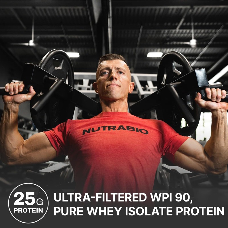 NutraBio 100% Whey Protein Isolate Protein Powder, 25g Protein with