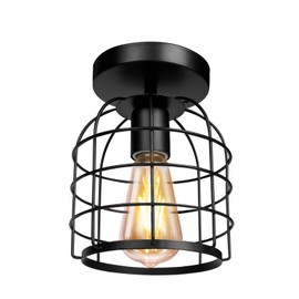 NINIDIZ Industrial Semi Flush Mount Ceiling Light Fixture Black Farmhouse Lighting for Hallway, Kitchen, Dining Room, Bedroom, Modern Indoor Hanging Light (1 Pack)