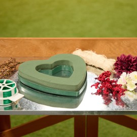 Relaxdays Floral Foam for Fresh Flowers, Set of 2, Heart, HBT: 24 x 23 x 4 cm, Flower Arrangement for Crafts, Foam, Green