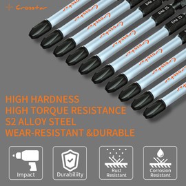 Crosstar 10-Pack 3-Inch #3 Phillips Magnetic Impact Bits, Anti-Slip S2 Steel Screwdriver Drill Bits with CNC Precision Tips & Rustproof Coating for High Torque Drills (Fits M6, #12,1/4,5/16)