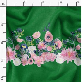 Soimoi Green Velvet Fabric Ranunculus & Chrysanthemum Floral Print Fabric by Yard 60 Inch Wide