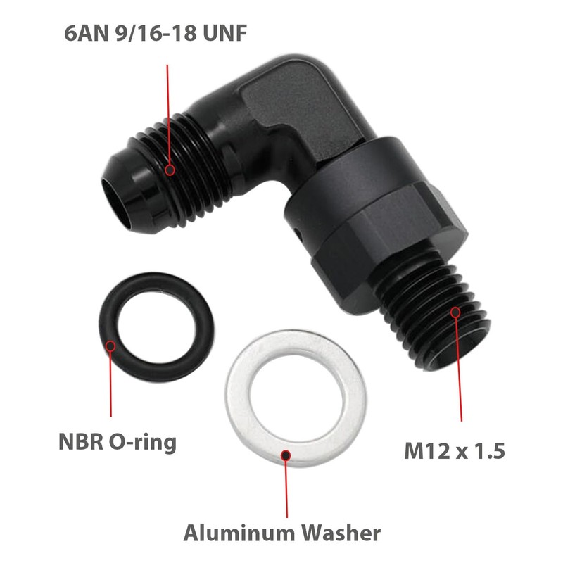 High Flow Radius 90 Degree Aluminum 6AN Male Flare to