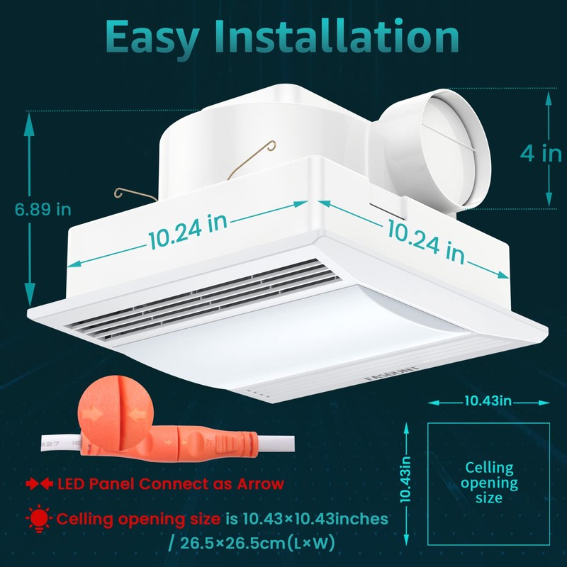 FASDUNT Bathroom Exhaust Fan with Light - Ultra Quiet 1.0