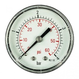 Aqua Select Replacement Pressure Gauge for Swimming Pool Filters | 0-60 PSI Back/Rear Mounted | 1/4" Inch Threading | Compatible with Sand, Cartridge, or DE Pool Filters