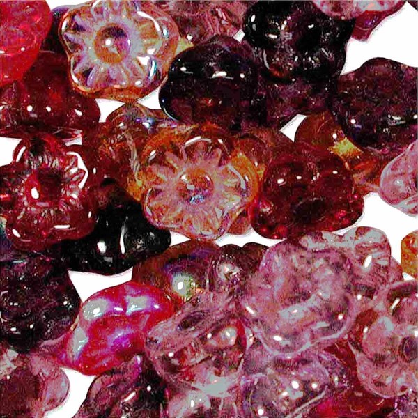 100 Czech Glass Flower Beads. Vineyard Mix. Hole is Side
