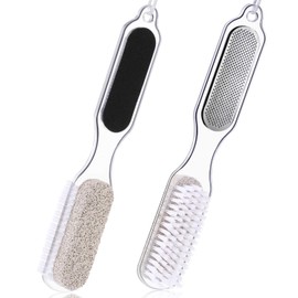 JUNRU 4 in 1 Foot Pumice Stone Brush Combine File Callus Remover with Rasp Scrubber Care Tool for Women Men Wet Dry Cracked Feet Salon or Home Use（2p）