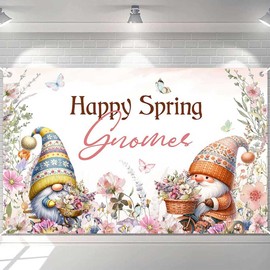 Ticuenicoa Happy Spring Gnomes Banner - Spring Gnome Banner with Colorful Flowers, Seasonal Easter Welcome Door Decorations for Spring & Holiday Party Decor, 49.3x39.4 inches