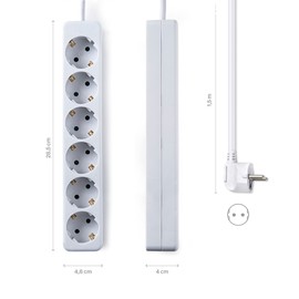 FAMATEL Ecosockets Strip 6 Sockets I 1.5 m I Up to 3680 W I Child Lock I Alignment of Sockets to 45º I Prevents Hidden Consumption I White