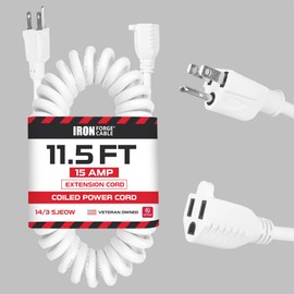 Iron Forge Cable SJEOW Black Outdoor Coiled Extension Cord 11 ft, 14/3, 15 Amp Oil Resistant & Flame Retardant 3 Prong Coiled Wire for Outdoor & Indoor