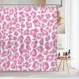 Mocsicka - Cortina de ducha con estampado de leopardo rosa, safari, potente guepardo, gato, cortina de ducha impermeable con estampado de leopardo rosa, decoración de tina con 12 ganchos, 72 x 72