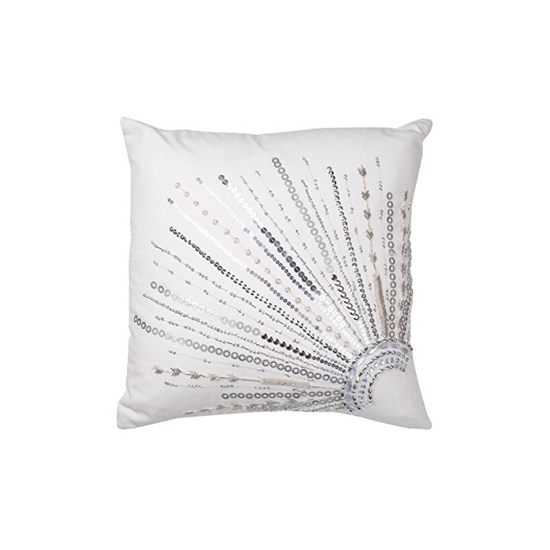 A&B Home 18-Inch Nina Silver Beaded Pillow, White, Black