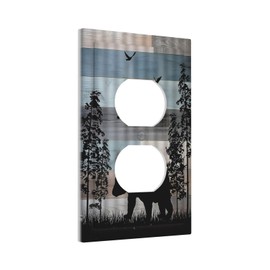 Rustic Bear Tree Vintage Wooden Board 1 Gang Outlet Plate Covers Decorative Single Duplex Wall Plate Electrical Receptacle Light Switch Cover Art Faceplate Switchplate for Farmhouse Bedroom Decor