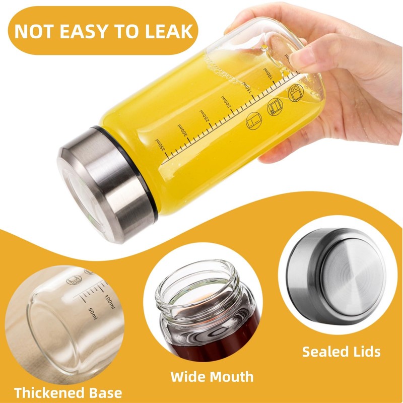 2 Pack Glass Bottles with Lids, 12 Oz Wide Mouth