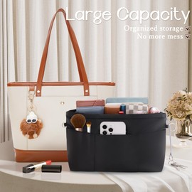 SHINGONE Handbag Organiser with Key Ring, Pocket Organiser, Waterproof, Inner Pockets for Handbags Organiser, Cosmetic Organiser with Zip, Black, M