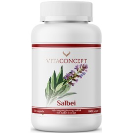 Sage Capsules, High Dosage, 2000 mg Per Capsule, 120 Pieces, Sage Extract, Laboratory Tested, Vegan, Made in Germany by VITACONCEPT