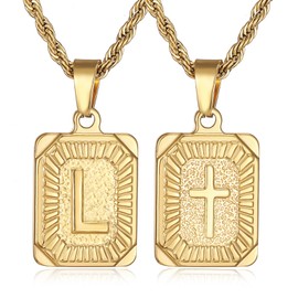 SKQIR initial Letter Necklaces for Men,14K Gold Plated L Square Pandent Letter Necklace for Women,Cross Necklace with Letter chain Pendant for Boys