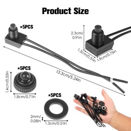 YENOVO 12V Waterproof Push Button Switch, KP-107 RV Fan ON/Off SPST Switch with 4.7" Wires, Durable for Motorcycle, Car, Truck, Yacht, Bathroom Fan, LED Lights, Suitable for DIY Enthusiasts (5)