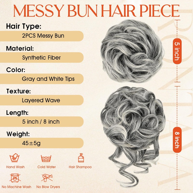 RONTAYA 2PCS Messy Bun Hair Piece Wavy Curly Hair Bun