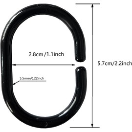 Plastic Shower Curtain Rings Hooks for Bathroom Shower Window Rod (Black 12 Pack)