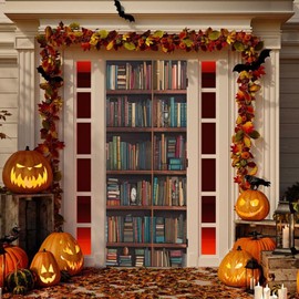 YETTASBIN Library Bookshelf Door Cover, Washable High Elastic Waterproof Front Porch Door Cover Reusable Festive Ornament for Indoor Outdoor Holiday Party Home Decor, 35 x 79 Inch