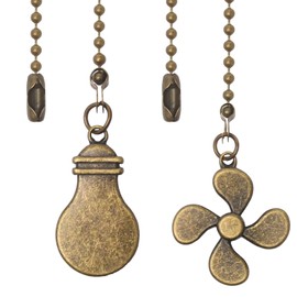 2 Pack Ceiling Fan Pull Chain Extender, 12 Inch Ceiling Fan Chain Pulls, Fan Pull Chain Extension with Fan and Bulb Ornaments, Pull Chains for Ceiling Fans and Lights, Bronze