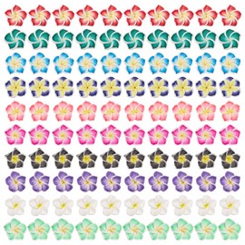 SUNNYCLUE 100 Pieces 10 Colors Five Tree Plumeria Flower Charm Flower Clay Beads Pendant Flower Earrings Petals Necklace Hawaiian Polymer Clay Part Piercing Japanese Style Buddhist 3D Resin Clay UV