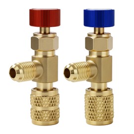 2Pcs Refrigerant Charging Valve Set, 1/4" & 5/16" Safety Adapter Flow Control Ball Valve, Brass Low Loss HVAC Fittings for R12 R22 R410 Air Conditioner Manifold Maintenance Tools