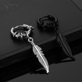 TREENEST Pendientes Hombres Acero Inoxidable Piercing Para Hombre y Mujer Arete,Pendientes con Pluma Hip Hop Vintage,Joyería Personalidad de Moda,Hipoalergénico 10063B