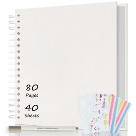 AIOR Scrapbook Album 80 Pages, DIY Photo Album Hardcover Kraft Paper Scrap Book Memory Book for Family, Guest Book for Wedding Anniversary Valentines Day (White)