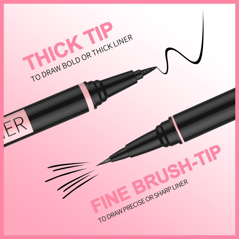 Liquid Eyeliner, 2-in-1 Dual-Ended Waterproof Eyeliner, Brown 2 Pack