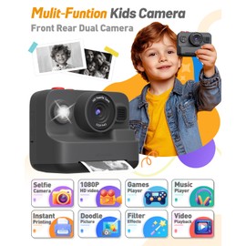 Yehtta Kids Camera Instant Print, Dual-Lens Front Rear Selfie Camera for Kids, Christmas Birthday Gifts Toys for 3-12 Year Old Boys Girls, 2.4in Screen 1080P Kid Digital Cameras with 32G Card