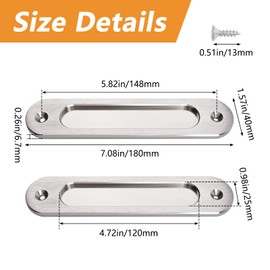 MOROBOR 180MM Oval Recessed Sliding Door Pulls, 2pcs Brushed Steel Flush Pull Aluminum Alloy Closet Door Finger Pulls with Mounting Screws for Sliding Barn Door