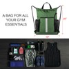 Drawstring Backpack Sports Gym Bag With Shoe Compartment and Two