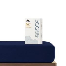Mayfair Linen Queen Size Fitted Sheet Only - 100% Cotton 500 Thread Count 16" Deep Pocket Queen Fitted Sheet, 100% Cotton Fitted Sheet Queen Size, Soft Cooling Sateen Weave Bottom Sheet - Navy Blue