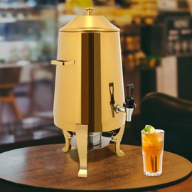 DYRABREST 13L Insulated Beverage Dispenser with Alcohol Stove Heating, Gold Drink Dispenser, Large Capacity Thermal Container for Hot Coffee, Chocolate, Party, Wedding, Outdoor Picnic
