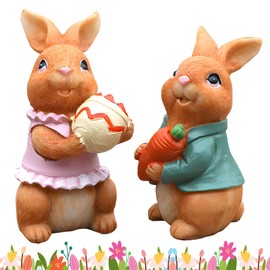CIYIN Pack of 2 Easter Bunny Figures, Decorative Figures Rabbit, Easter Decoration, Easter Bunny Decoration, Resin Easter Bunny, Garden Statues Rabbit, Bunny Figures Ornament for Easter Table Garden