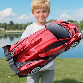 V991 2-in-1 Transform Robot RC Car, 1:10 Large Transform Toys Remote Control Car with Gesture Sensing, One-Key Deformation, LED Lights & Sound Effects, Cool Toy Gift for Boys and Girls 4-6 7 8 9(Red)